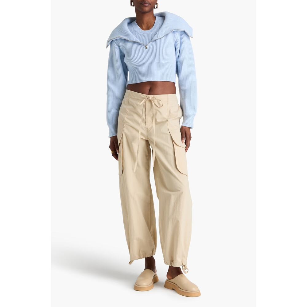 Jaquemus La Mailie Risoul Cropped Ribbed Merino Wool Half-Zip Sweater Size 40 L
